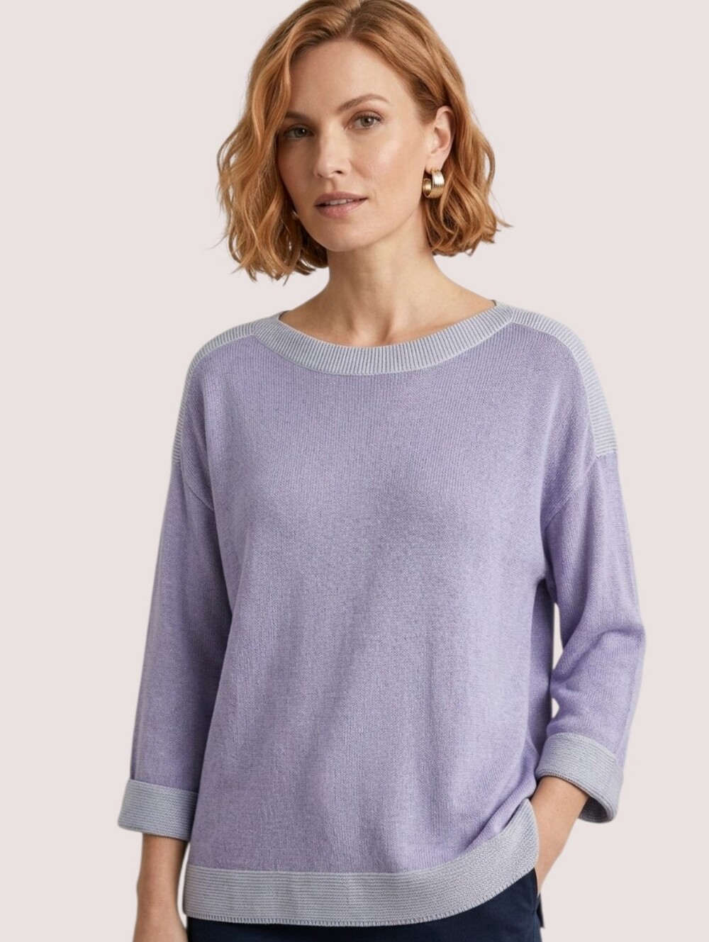 Chico's Lavender Crewneck Knit Pullover Sweater Cuff 3/4 Sleeves Sz 2 / L NWT